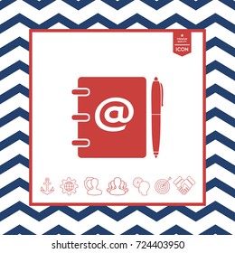 Notebook, address, phone book with email symbol and pen icon