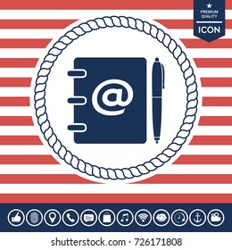 Notebook, address, phone book with email symbol and pen icon