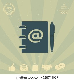 Notebook, address, phone book with email symbol and pen icon