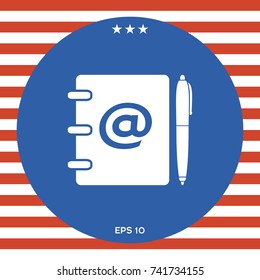 Notebook, address, phone book with email symbol and pen icon