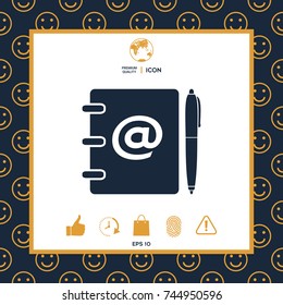 Notebook, address, phone book with email symbol and pen icon