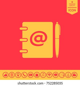 Notebook, address, phone book with email symbol and pen icon