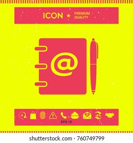 Notebook, address, phone book with email symbol and pen icon