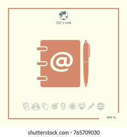 Notebook, address, phone book with email symbol and pen icon
