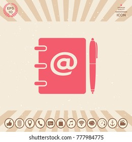 Notebook, address, phone book with email symbol and pen icon