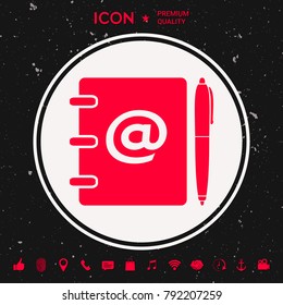 Notebook, address, phone book with email symbol and pen icon