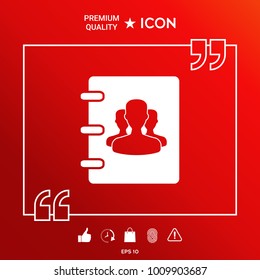 Notebook, address, phone book icon with symbol of group people 