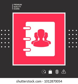 Notebook, address, phone book icon with symbol of group people 