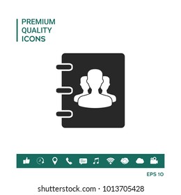 Notebook, address, phone book icon with symbol of group people 