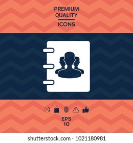 Notebook, address, phone book icon with symbol of group people 