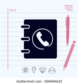 Notebook, address, phone book icon with handset symbol