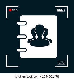 Notebook, address, phone book icon with symbol of group people 