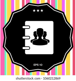 Notebook, address, phone book icon with symbol of group people 