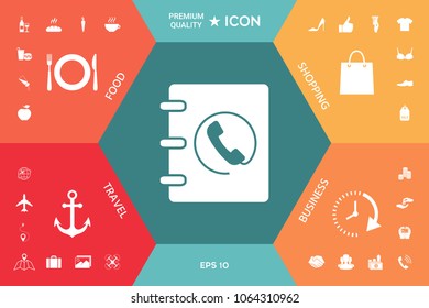Notebook, address, phone book icon with handset symbol