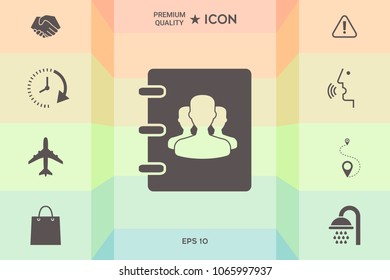 Notebook, address, phone book icon with symbol of group people 