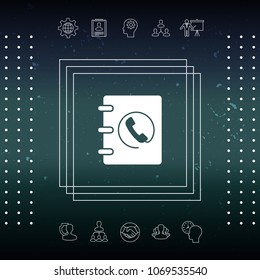 Notebook, address, phone book icon with handset symbol