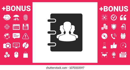 Notebook, address, phone book icon with symbol of group people 