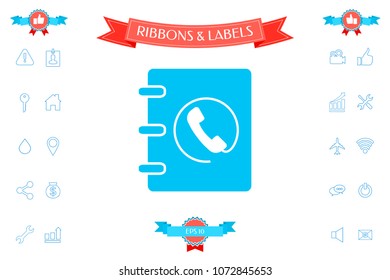 Notebook, address, phone book icon with handset symbol