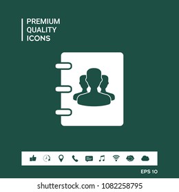 Notebook, address, phone book icon with symbol of group people 