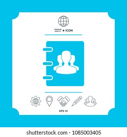 Notebook, address, phone book icon with symbol of group people 