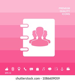 Notebook, address, phone book icon with symbol of group people 