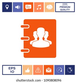 Notebook, address, phone book icon with symbol of group people 