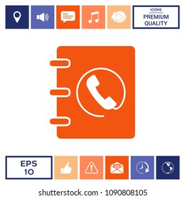 Notebook, address, phone book icon with handset symbol