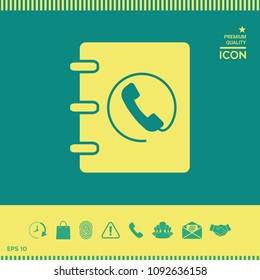 Notebook, address, phone book icon with handset symbol