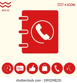 Notebook, address, phone book icon with handset symbol