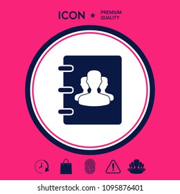 Notebook, address, phone book icon with symbol of group people 