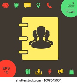 Notebook, address, phone book icon with symbol of group people 