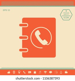Notebook, address, phone book icon with handset symbol