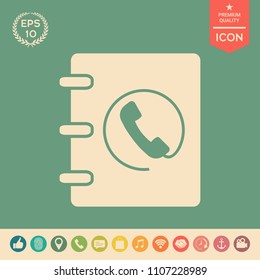Notebook, address, phone book icon with handset symbol
