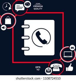 Notebook, address, phone book icon with handset symbol