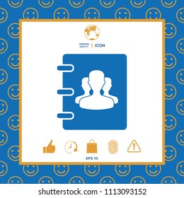 Notebook, address, phone book icon with symbol of group people 