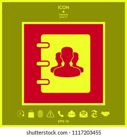Notebook, address, phone book icon with symbol of group people 