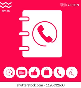 Notebook, address, phone book icon with handset symbol