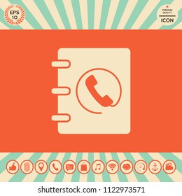 Notebook, address, phone book icon with handset symbol