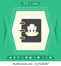 Notebook, address, phone book icon with symbol of group people 