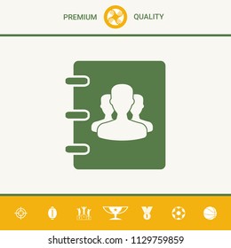 Notebook, address, phone book icon with symbol of group people 