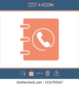 Notebook, address, phone book icon with handset symbol