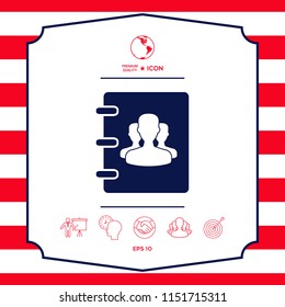 Notebook, address, phone book icon with symbol of group people 