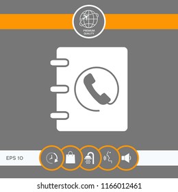 Notebook, address, phone book icon with handset symbol