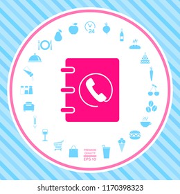 Notebook, address, phone book icon with handset symbol
