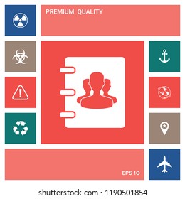 Notebook, address, phone book icon with symbol of group people 