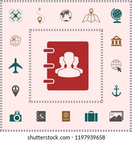 Notebook, address, phone book icon with symbol of group people 
