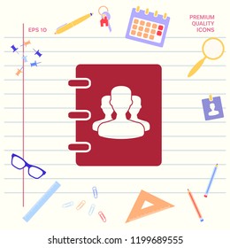 Notebook, address, phone book icon with symbol of group people 