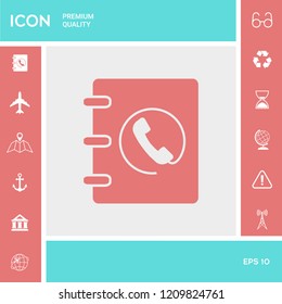 Notebook, address, phone book icon with handset symbol