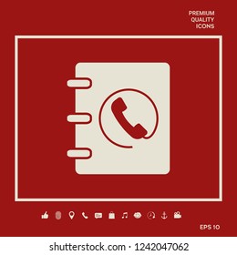 Notebook, address, phone book icon with handset symbol. Graphic elements for your design