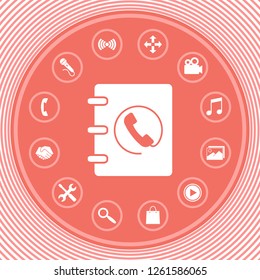 Notebook, address, phone book icon with handset symbol. Graphic elements for your design